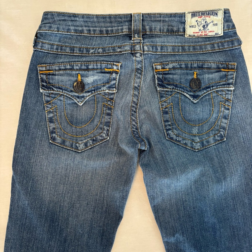 True Religion Women’s Hi Rise Bootcut Jeans 27 Made in USA Distressed Y2K